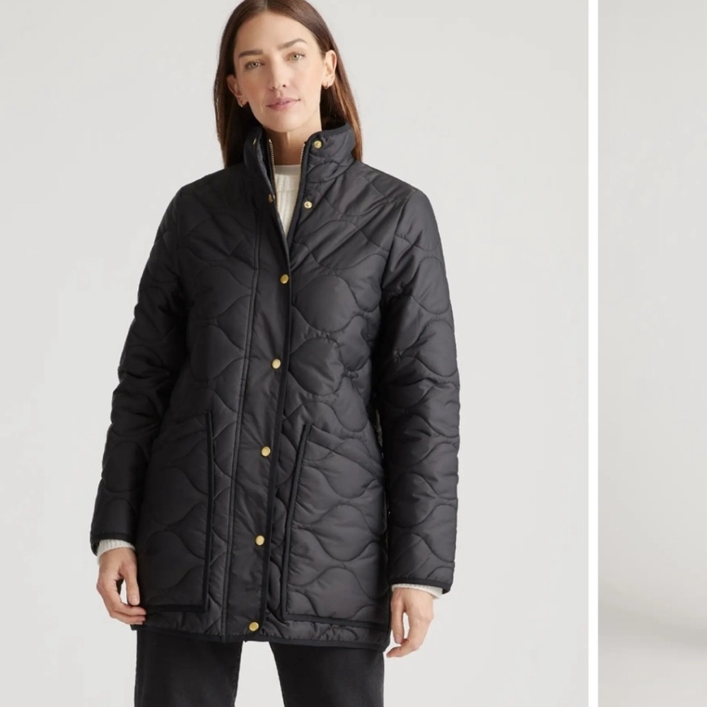 J Crew Black Quilted Coat, Womens Small